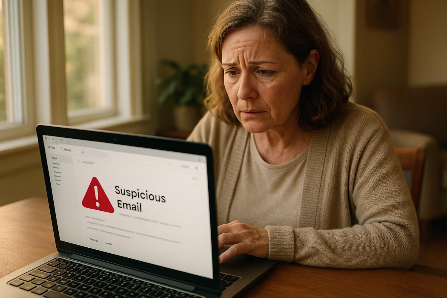 Person identifying phishing email example