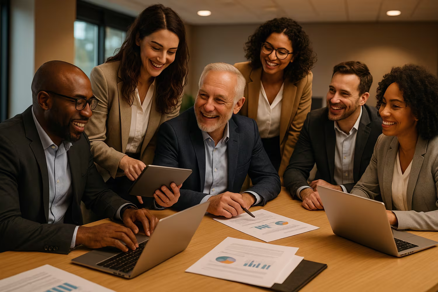 Diverse professionals during ERP implementation meeting