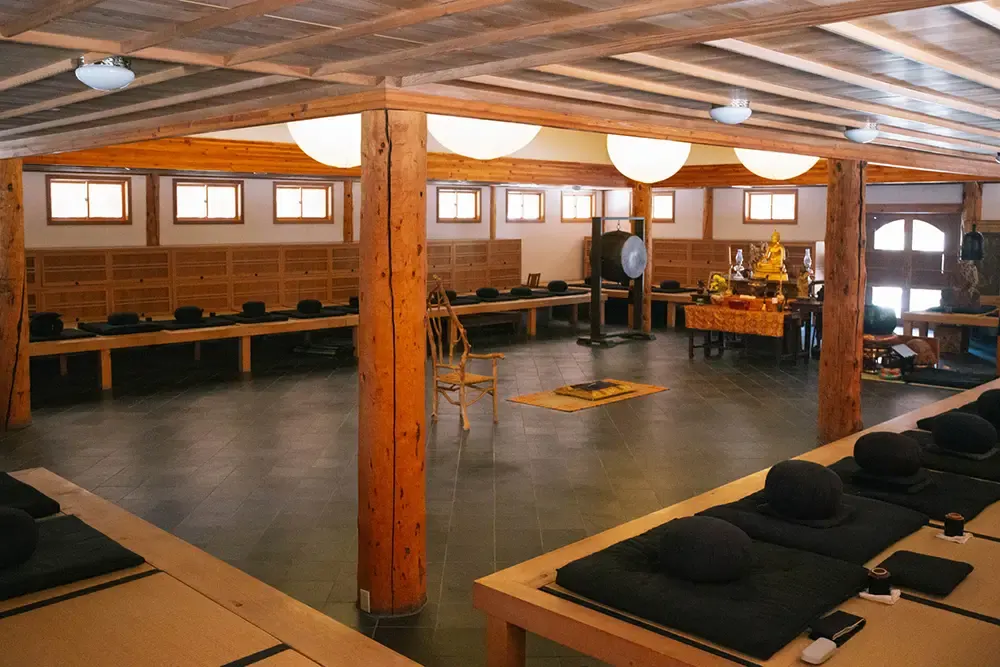 Interior of the zendo meditation hall at Crestone Mountain Zen Center