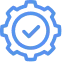 Blue gear icon with a checkmark in the center.