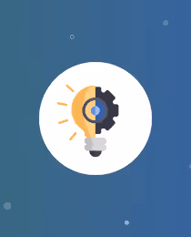Een symbool dat een gloeilamp en een tandwiel combineert, staand voor idee en techniek.