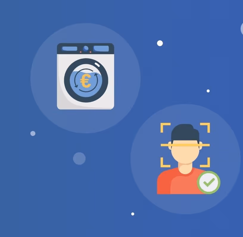 Illustratie van een wasmachine met euroteken en een gezichtsscanner met vinkje.
