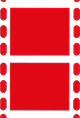 Icône rouge de pellicule photo avec deux cadres rectangulaires et perforations latérales.