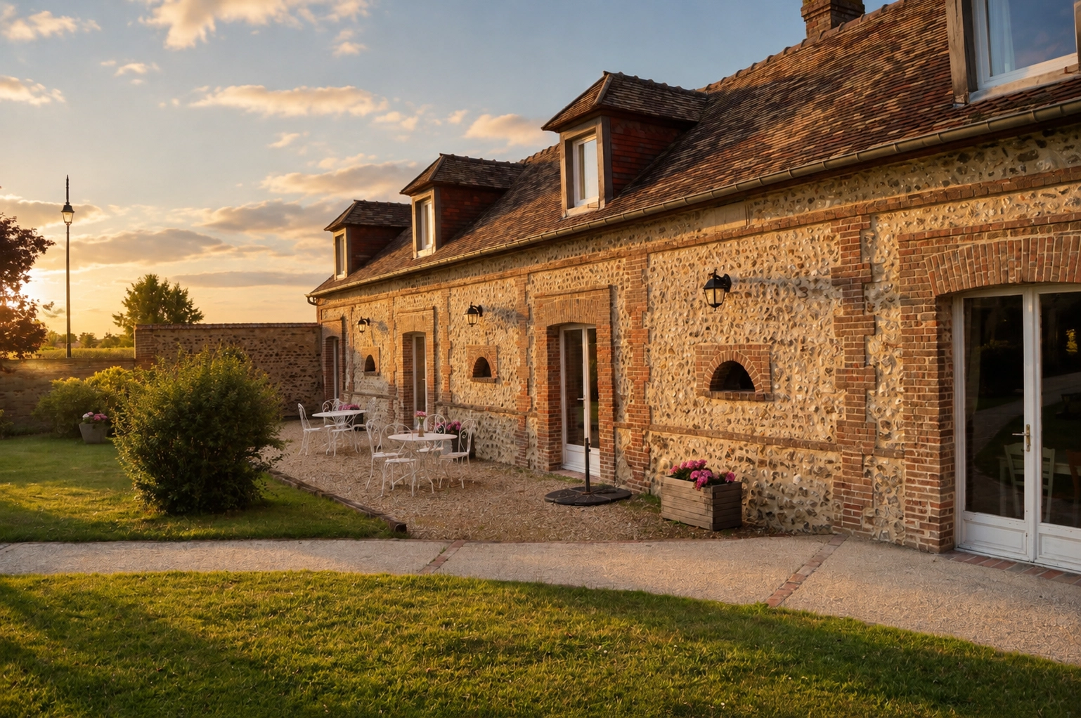Facade of the Maison des Agrumes at the Domaine de la Huguenoterie.
