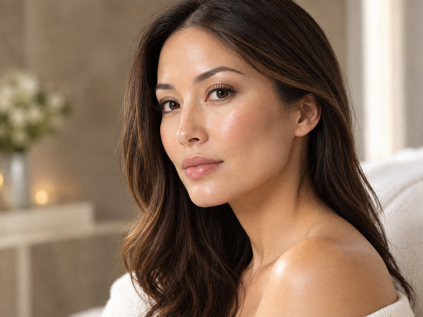 A woman in three-quarter profile showing well-supported cheekbone, temple and jawline