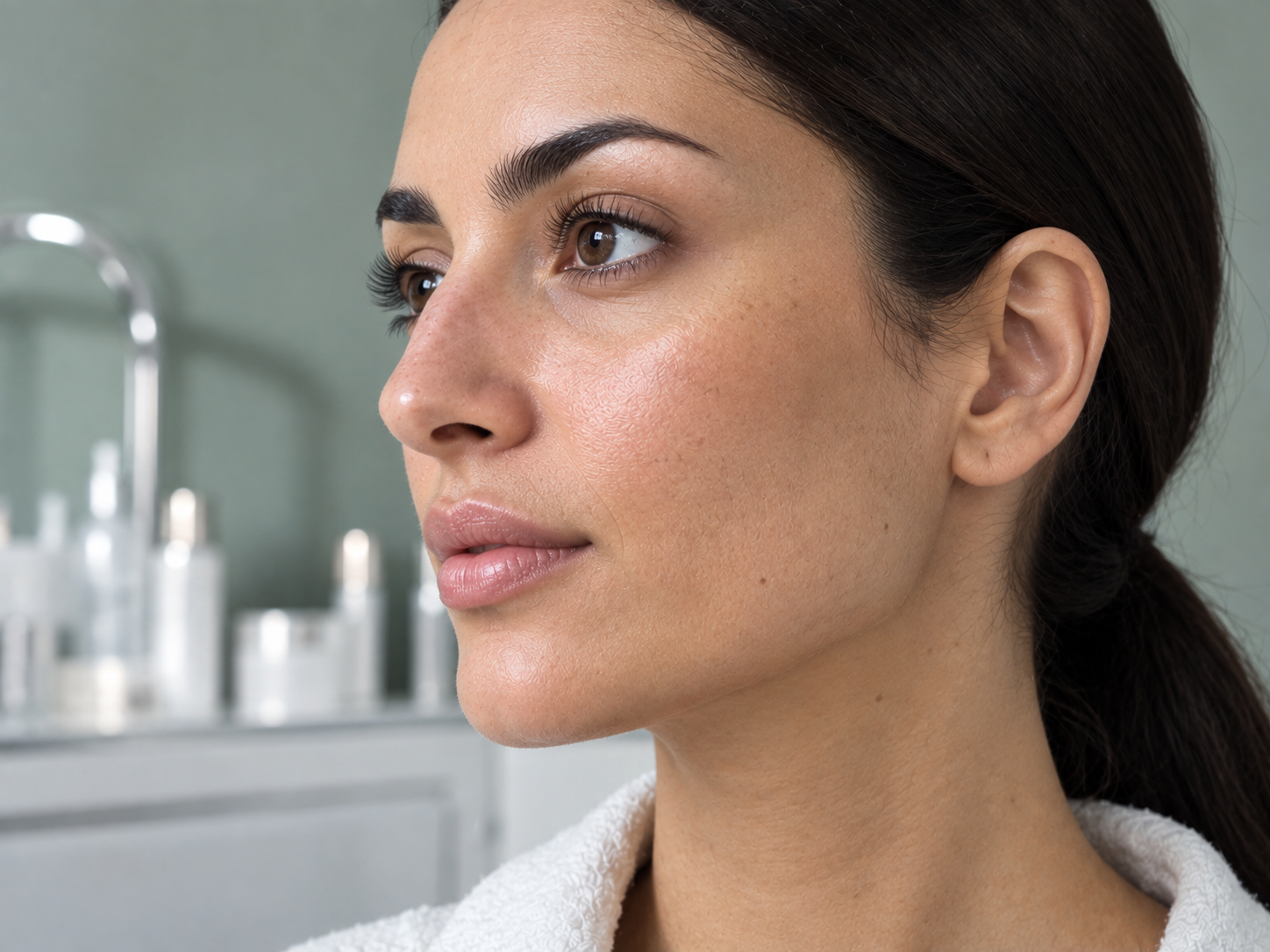 A woman with refined, even skin texture during a skin resurfacing treatment