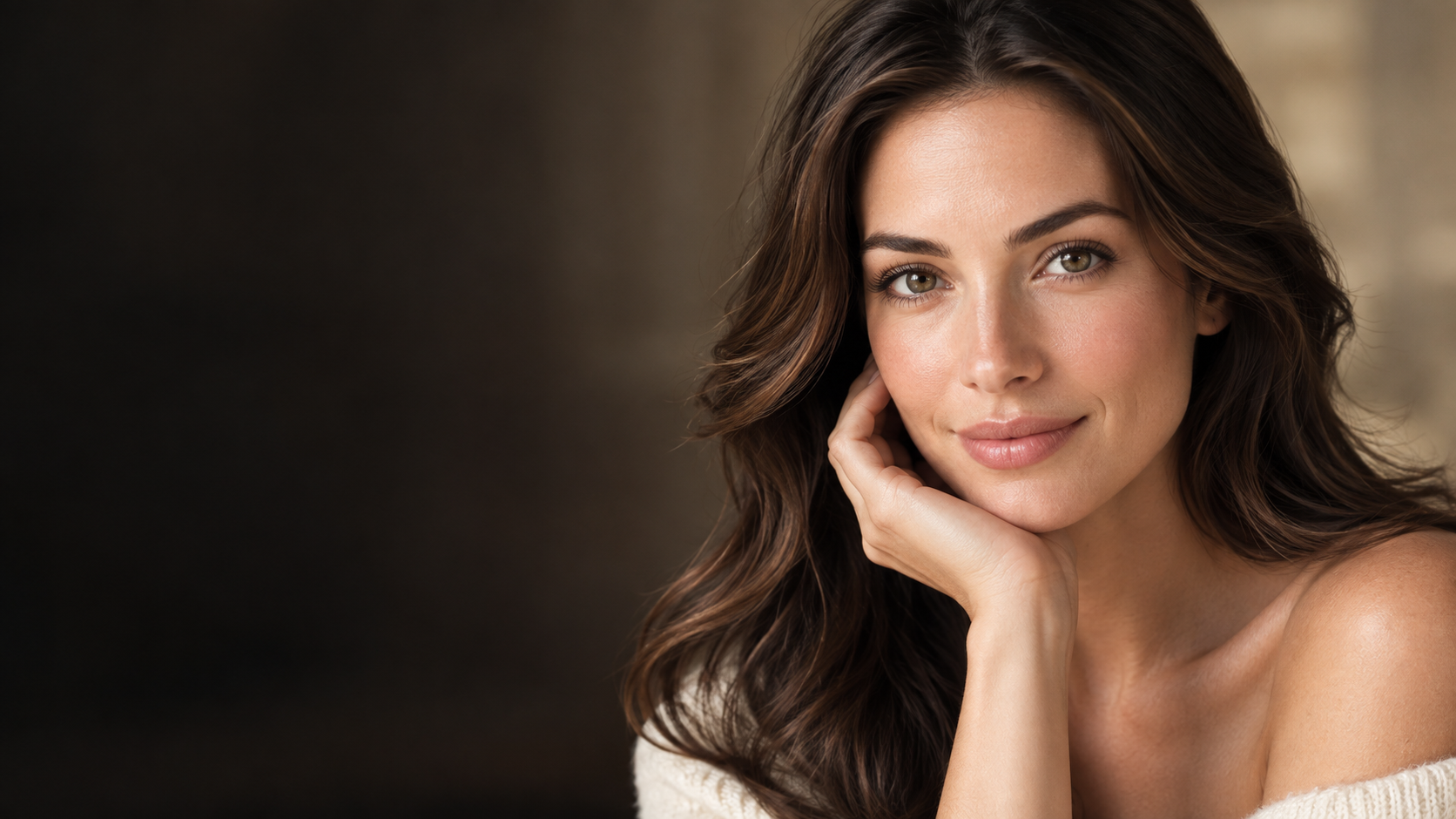 A woman in her forties with naturally refreshed, radiant skin