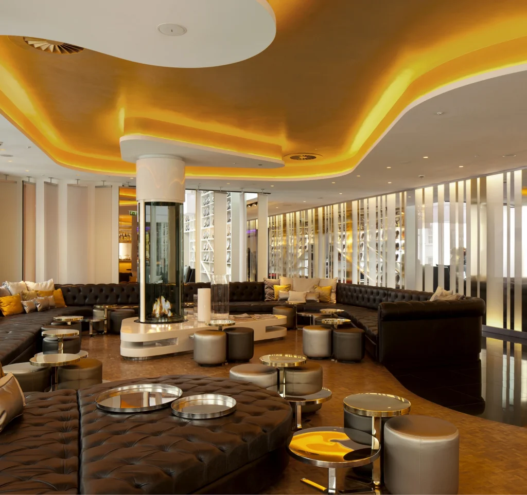 wide shot of w hotel bespoke fireplace