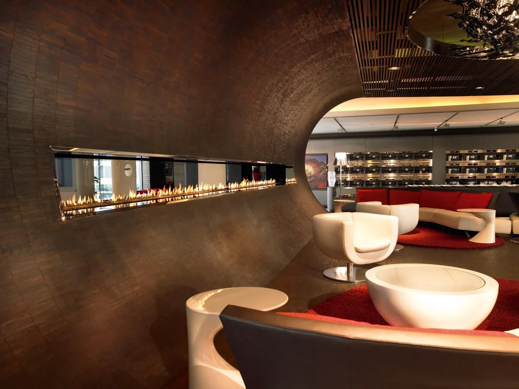 wide shot of linefire bespoke fireplace