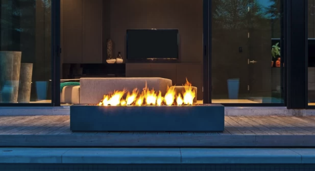 Modern gas firepit concrete in a contemporary setting