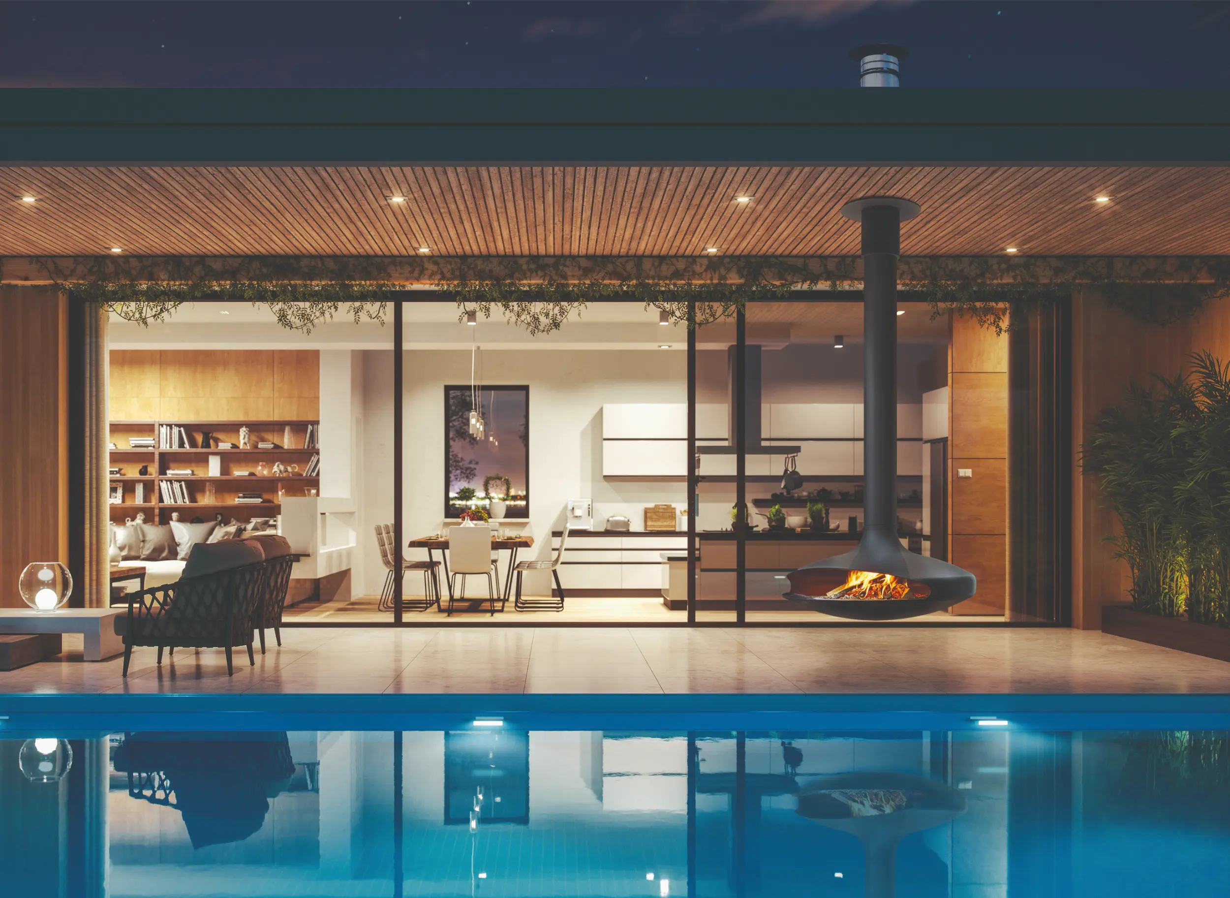 Gyrofocus Outdoor suspended wood burning fireplace by Focus Creation, from Modus Fireplaces UK