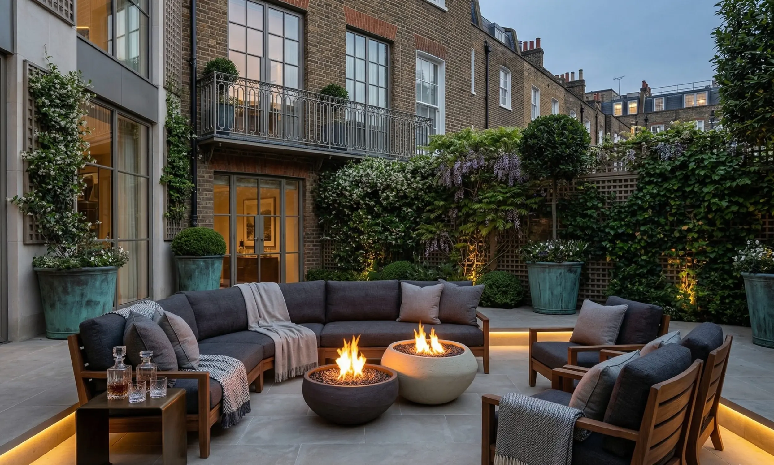European bioethanol garden fire pot with customisable stone fill and lid, available in Grande and Piccolo sizes