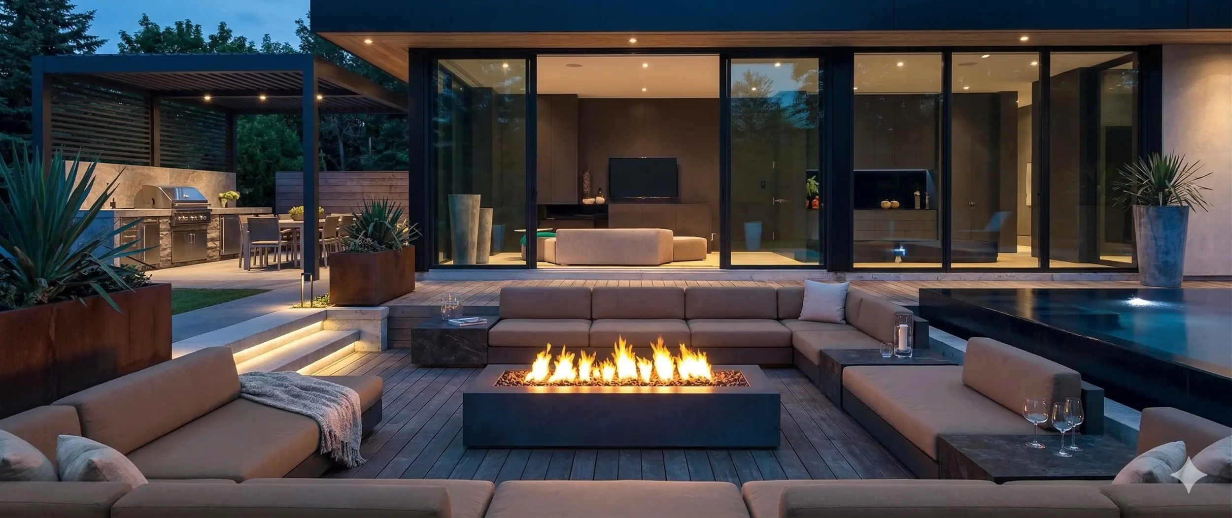 Senso 03 bespoke outdoor gas fire pit on terrace, Modus Fireplace