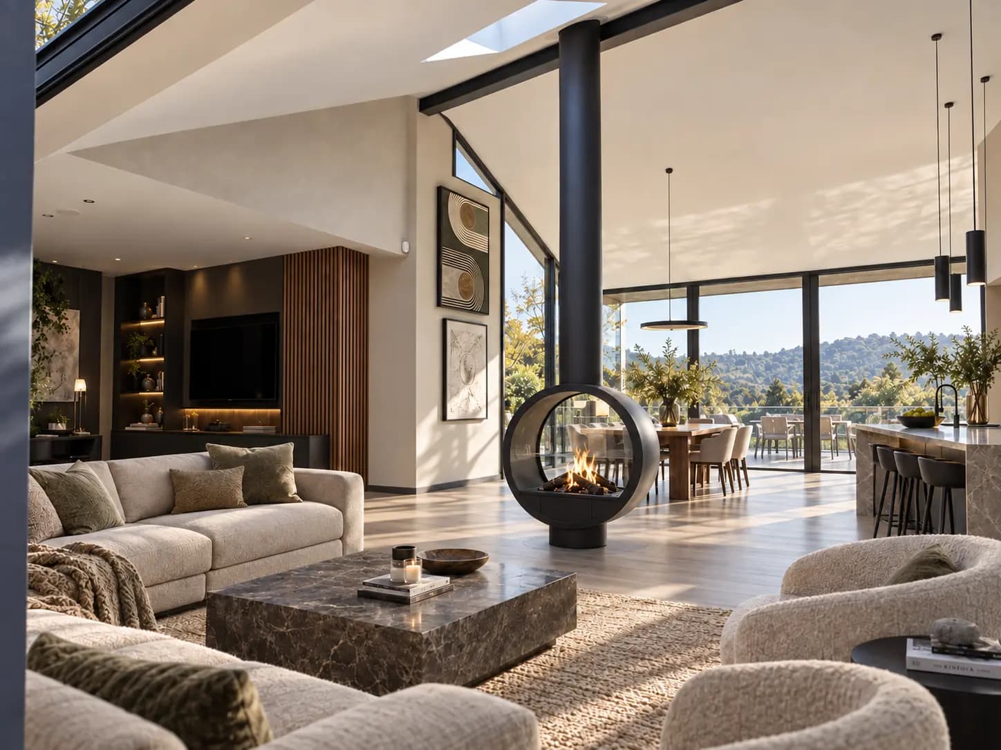Bespoke architectural fireplace creating a statement focal point in a contemporary luxury interior