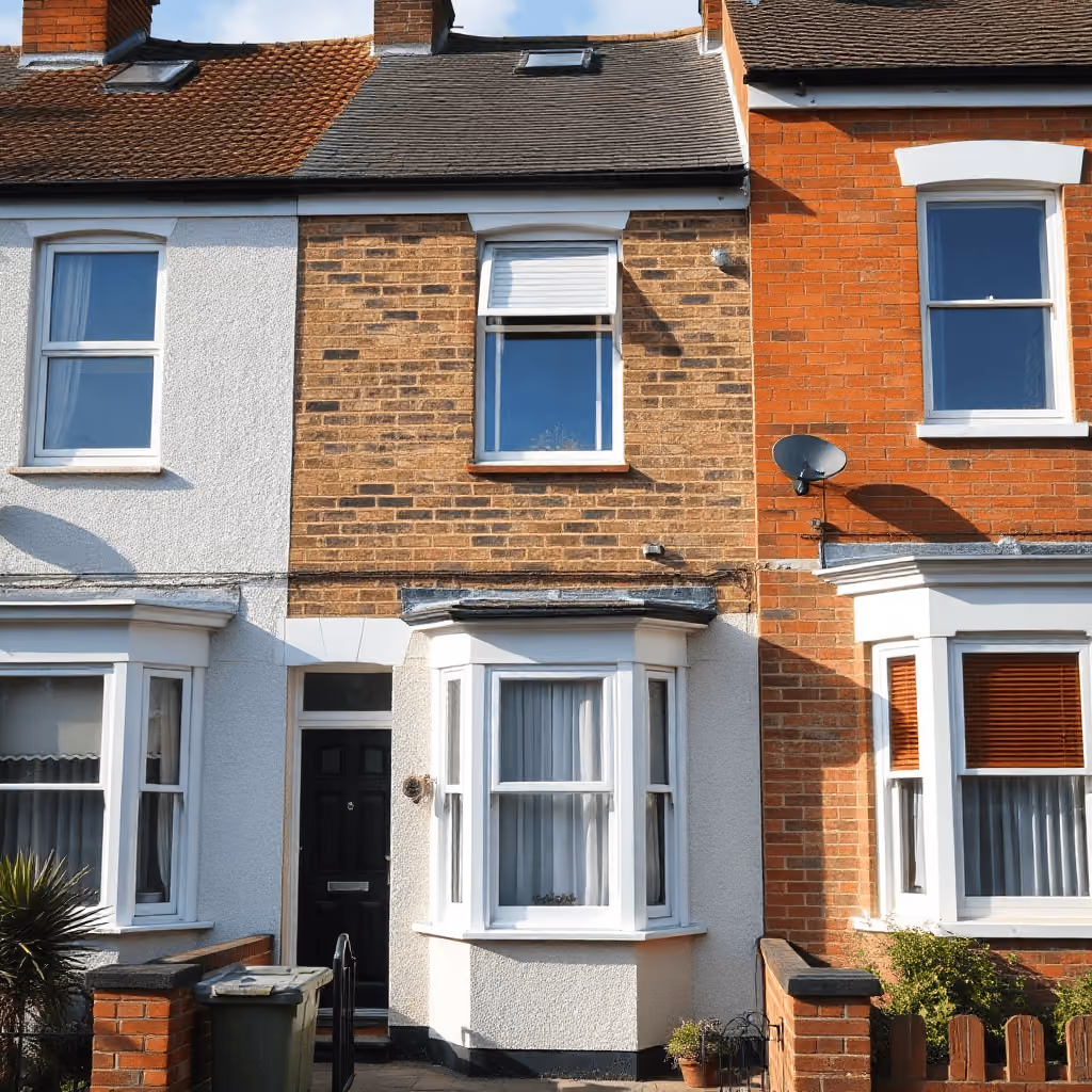 typical uk terraced houses exterior daytime, real estate photography