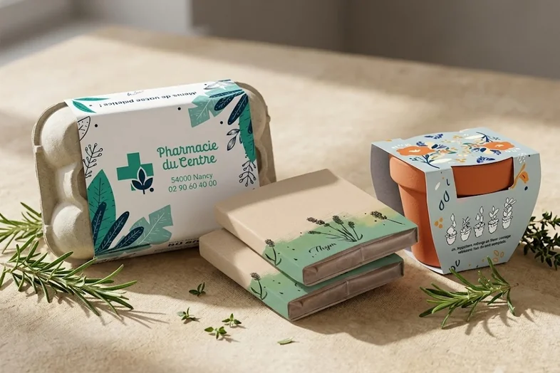 Kit de plantation incluant un pot en terre cuite, deux sachets de graines et un emballage en carton.