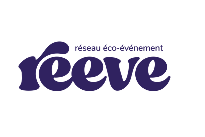 Logo de réseau éco-événement Reeve en texte violet sur fond transparent.