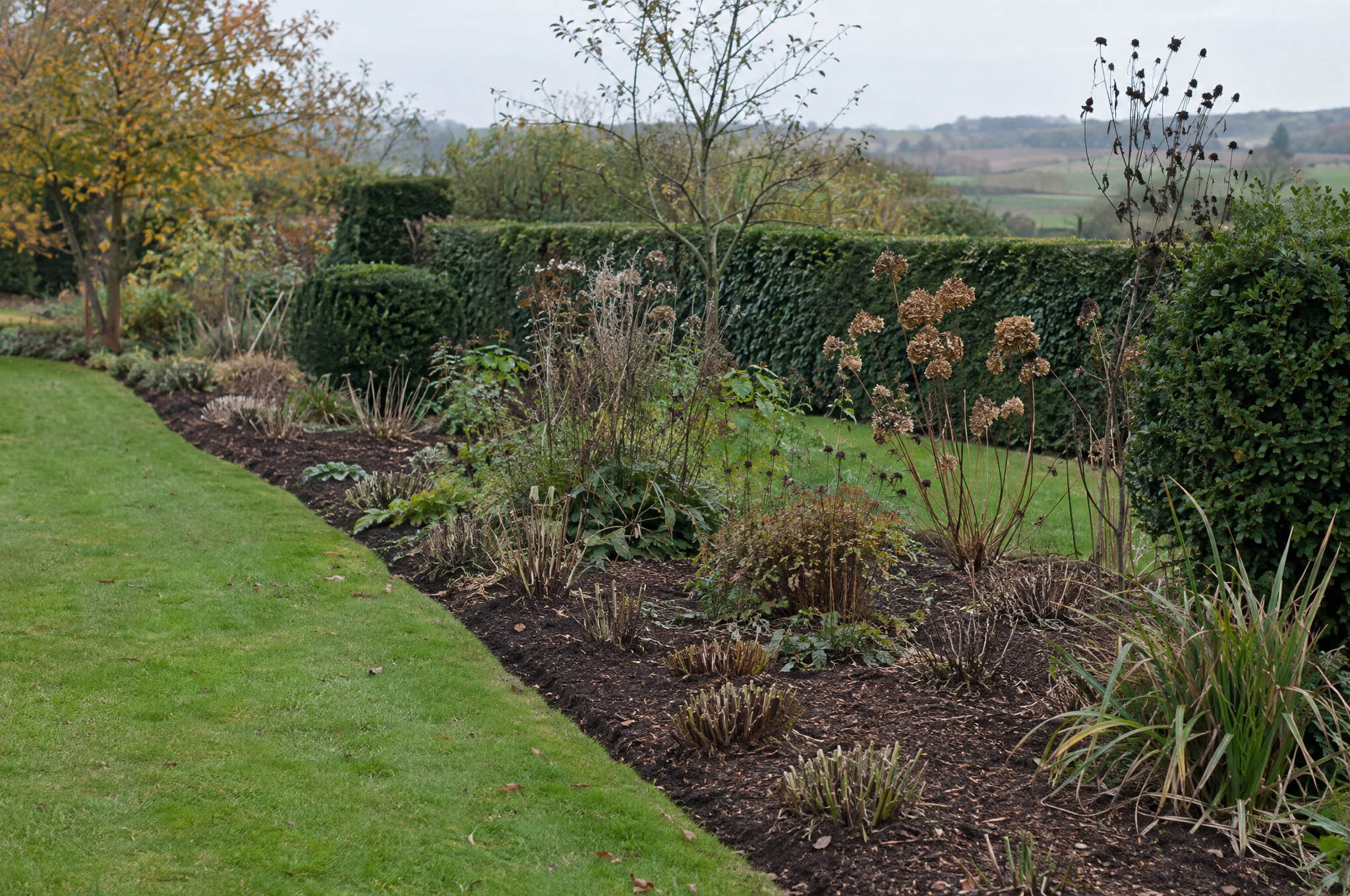 Perennials cut back and bed edges redrawn in late autumn