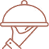 Line icon of a hand holding a cloche serving tray with steam rising above.