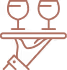 Minimalist line drawing of a hand holding a tray with two wine glasses.