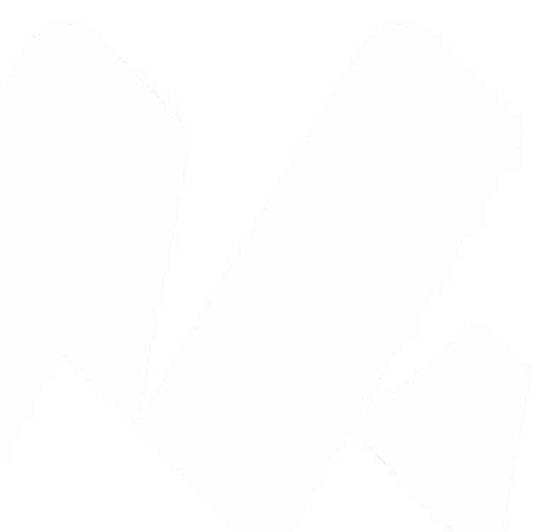 Abstract white geometric shapes with rounded corners on a black background forming a stylized 'W'.