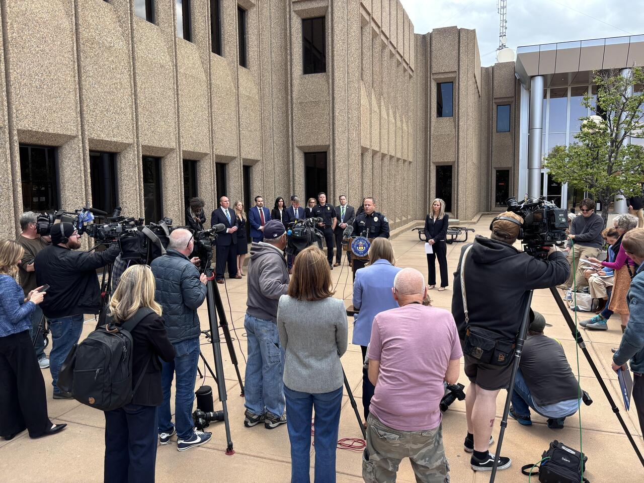 Chief Redfearn speaks during the press conference after the court hearing this week.
