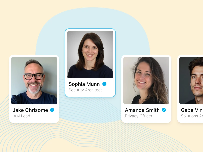 Profile photos of Jake Chrisome, Sophia Munn, Amanda Smith, and Gabe Vine with their job titles.