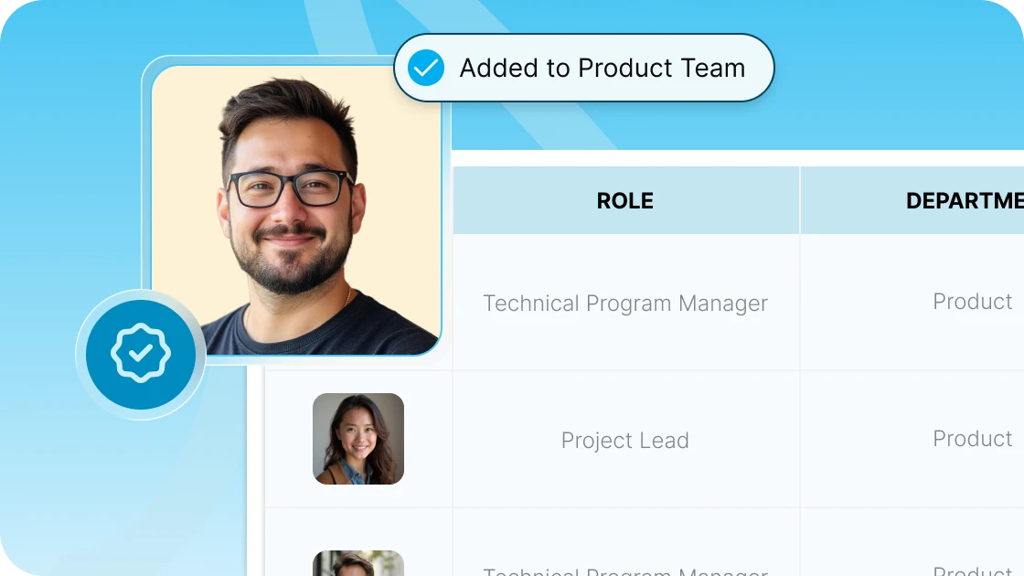 Smiling man with glasses added to product team as Technical Program Manager in a role listing.