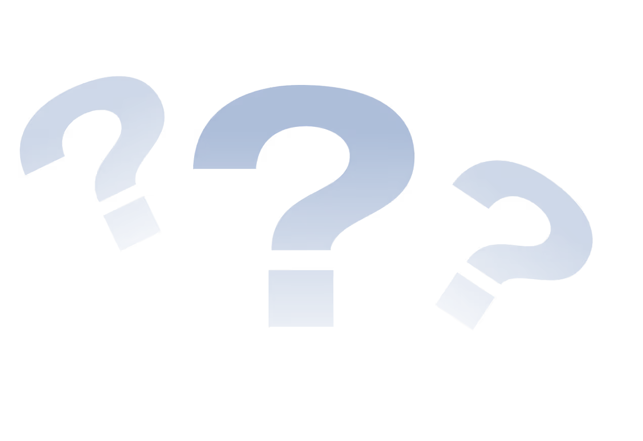 Three blue question marks of varying sizes on a transparent background.
