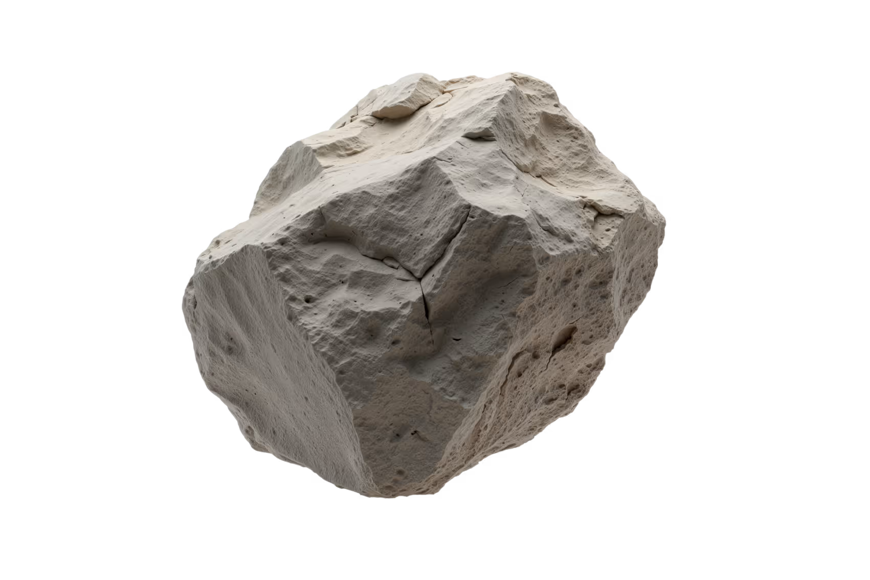 Ein grauer, rauer Felsen mit unregelmäßigen Kanten und sichtbaren Rissen.