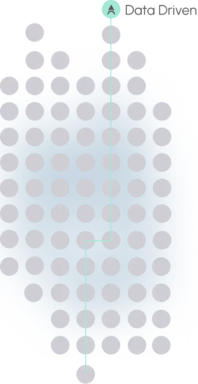 Eine abstrakte digitale Darstellung mit verbundenen blauen und weißen Punkten, die ein Netzwerk oder Datenfluss symbolisieren, über einem hellblauen Hintergrund.