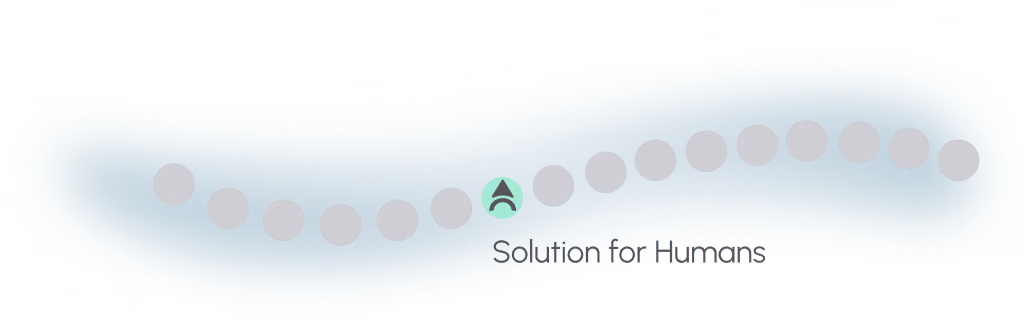 Logo „Solution for Humans" mit grünem Symbol, eingefasst von einer geschwungenen Kette grauer Kreise.