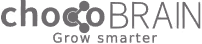 Logo des Schriftzugs 'chocoBRAIN' mit dem Slogan 'Grow smarter'.