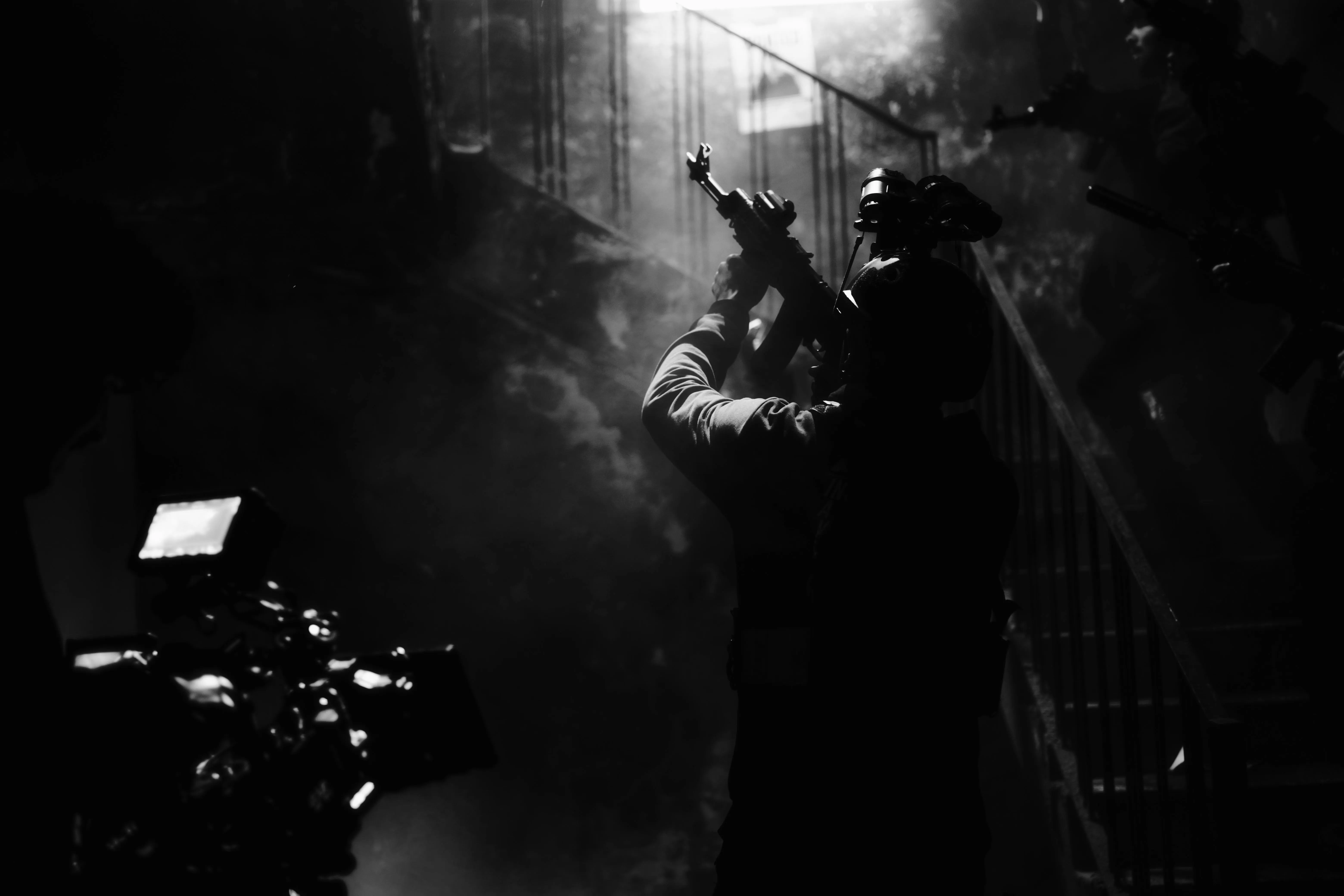 Rigging - fire scene with firefighter silhouette