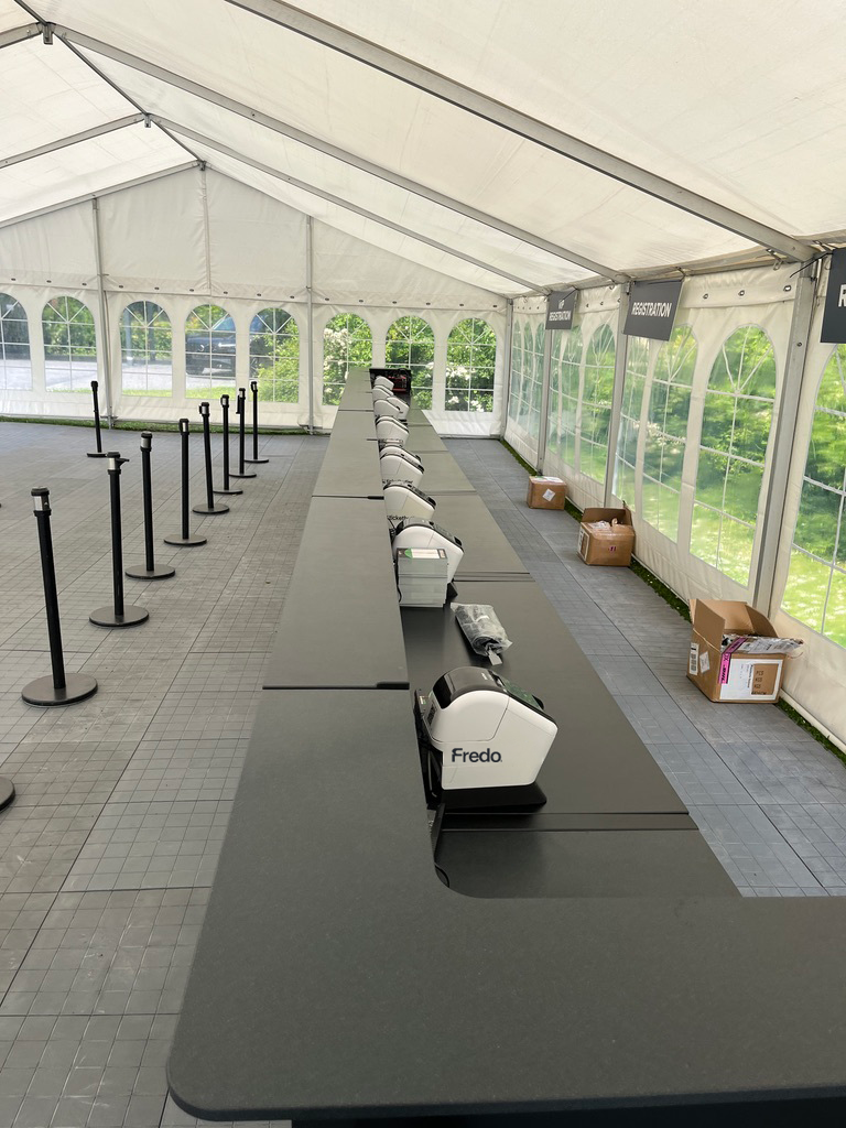 Clean and sleek Fredo check-in and registration setup