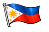 Philippine flag waving on a flagpole against a blue sky.