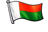 Waving flag with three horizontal stripes: white, red, and green on a black background.