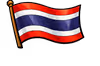 Flag of Thailand with horizontal red, white, blue, white, and red stripes waving on black background.