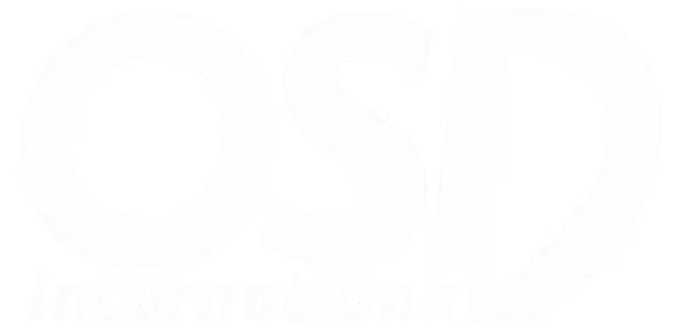 White OSD International logo text on transparent background.