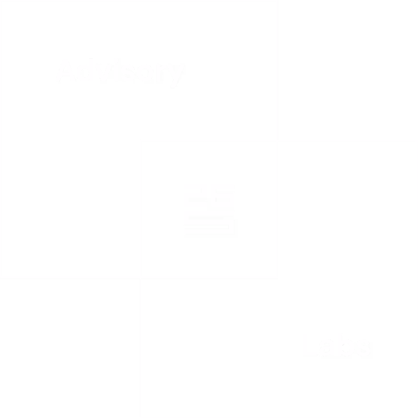 Black and white abstract graphic with the word 'Advisory' in white text on a black block and 'Labs' in white text on another black block, interconnected with a central block containing 26FIVE logo.