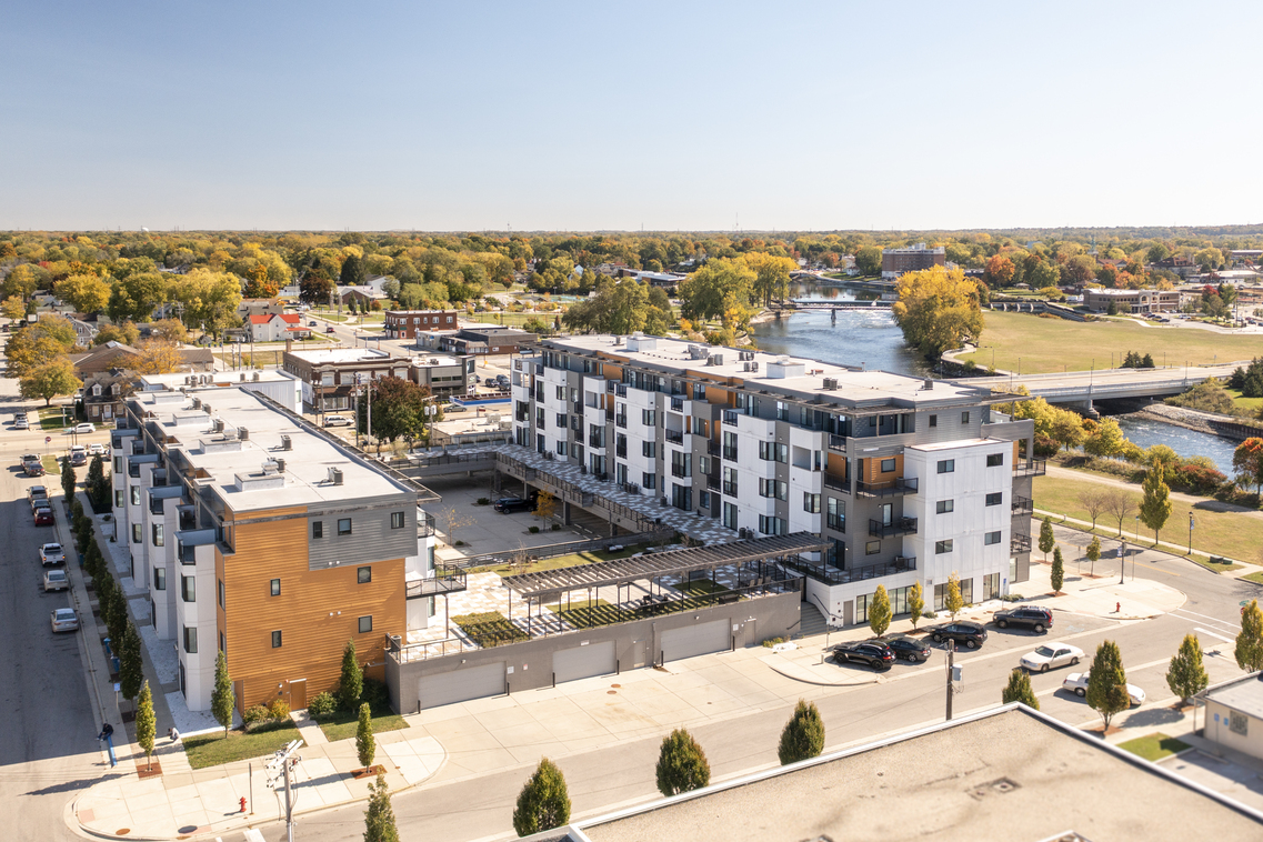 River Rock condominiums on the riverfront in downtown Mishawaka, Indiana