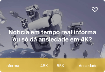 Robôs cinzas seguram câmeras de vídeo com texto de notícia em tempo real na frente.