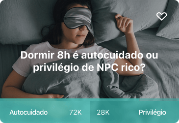 Pessoa dormindo com máscara de dormir, texto sobre autocuidado e privilégio de dormir 8 horas.