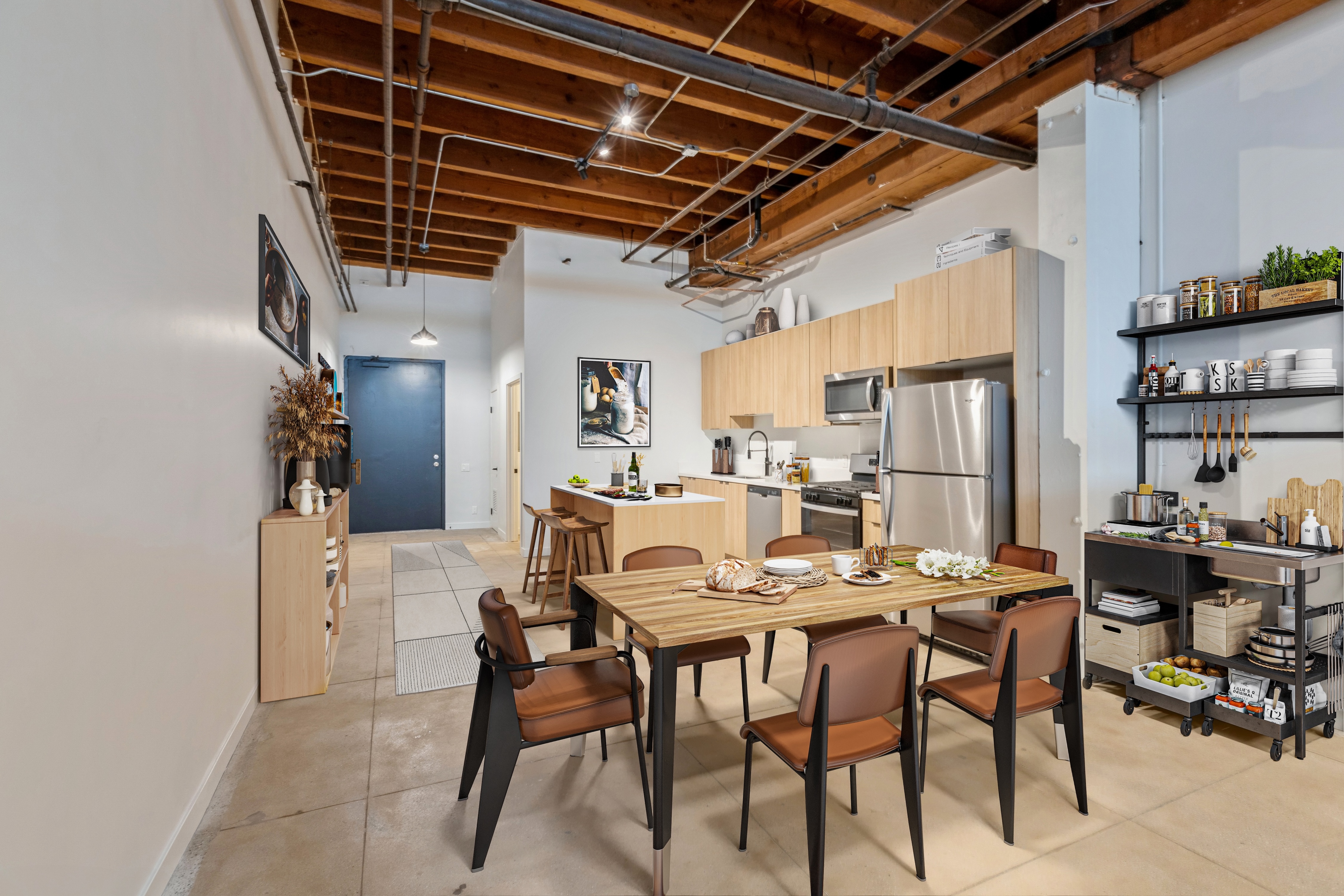 Apartment dining area and kitchen