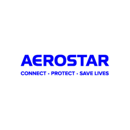 Aerostar logo with the tagline Connect, Protect, Save Lives in blue text on white background.
