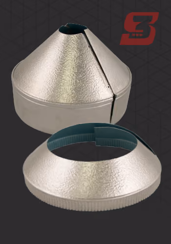 Two metallic, textured conical objects with one open and one closed on a dark background with red number 3.