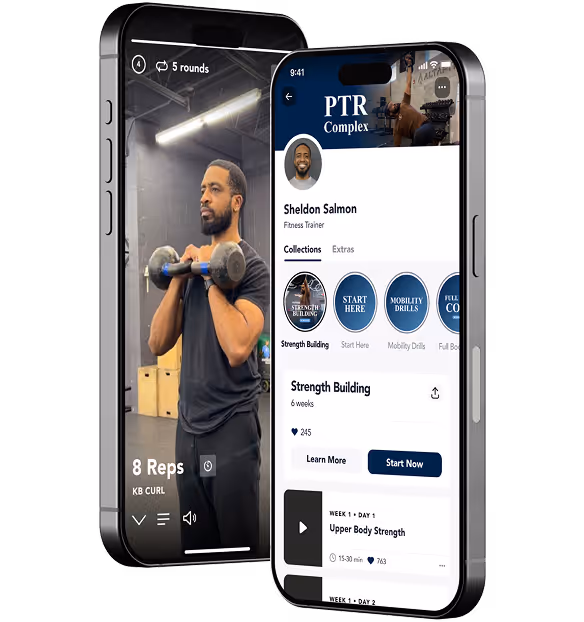 Phones of phones with the PTR Complex App on screen