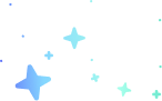 Small blue and aqua star shapes scattered on a transparent background.