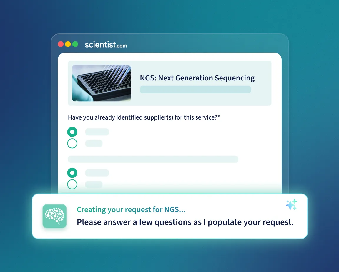 Scientist.com form asks if supplier is identified for NGS: Next Generation Sequencing service request.