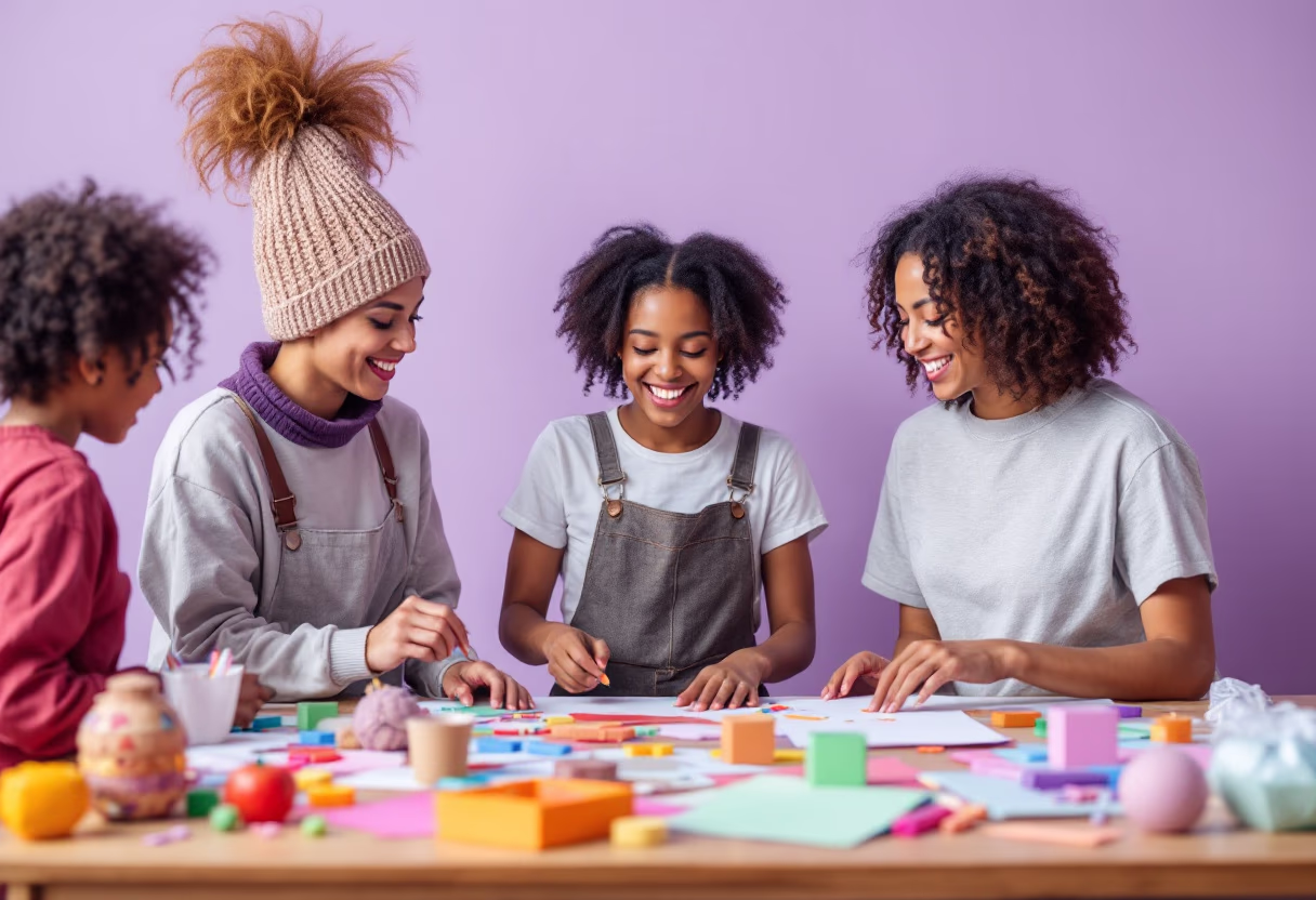 volunteer teaching children arts and crafts